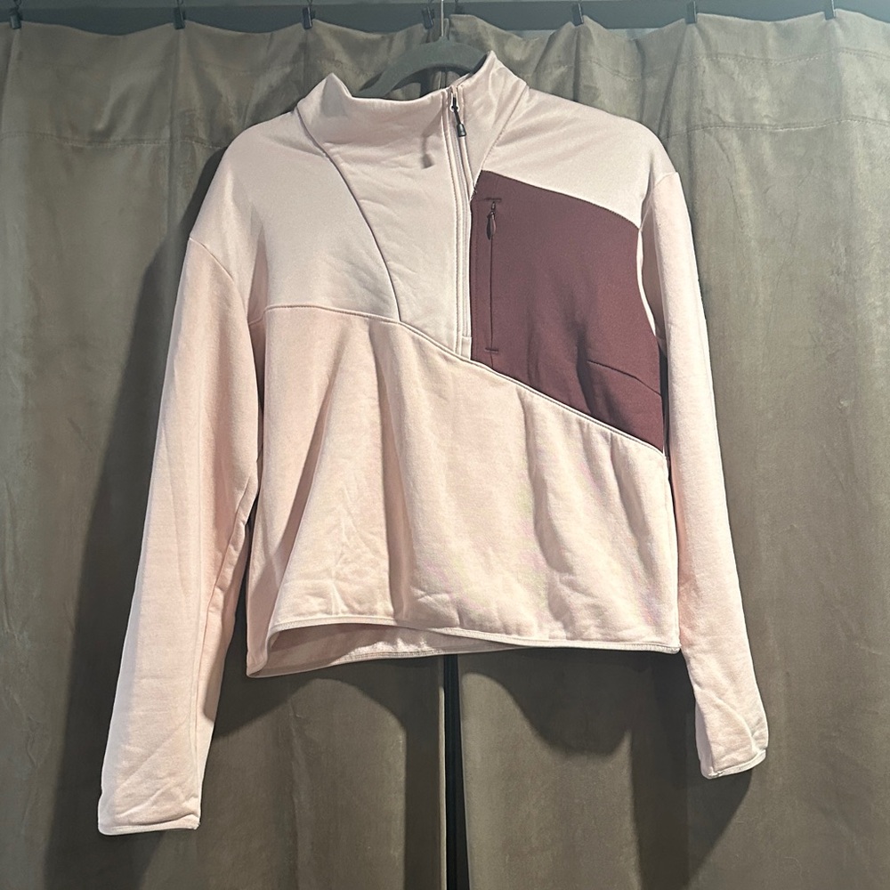 Columbia Women's Soft Pink and Maroon Quarter-Zip Sweatshirt